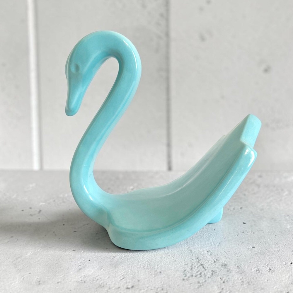 Vintage Ceramic Swan Towel Holder Blue Turquoise Glazed 1980s Retro Decor